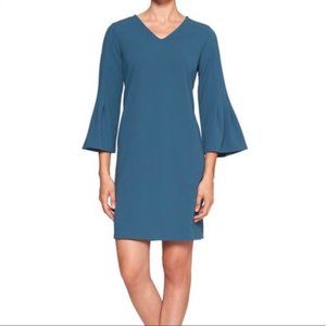 Banana Republic Blue-Teal 3/4 Bell Sleeve V-Neck Mini Dress Size XS